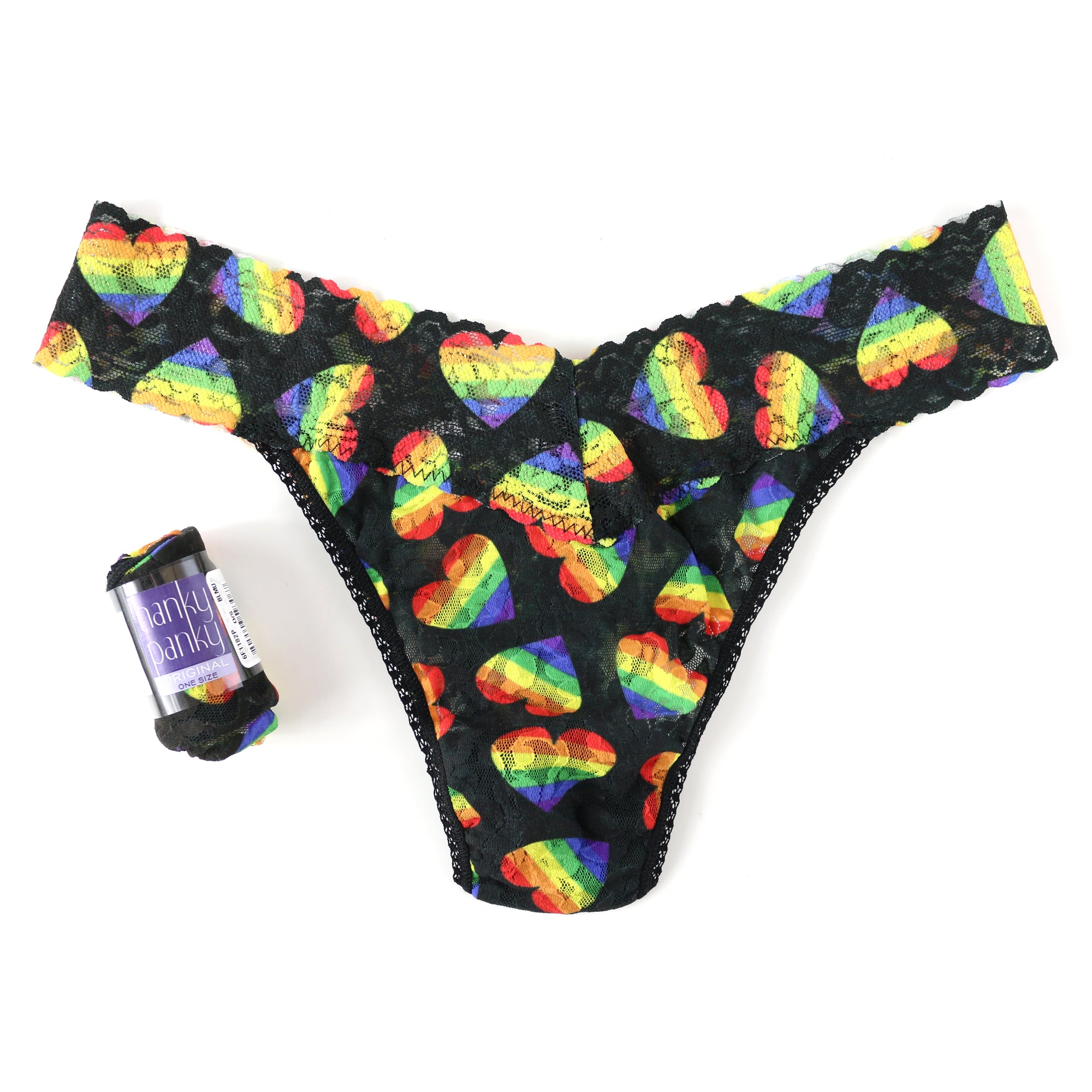 Signature Lace Original Rise Thong | Black-Multi