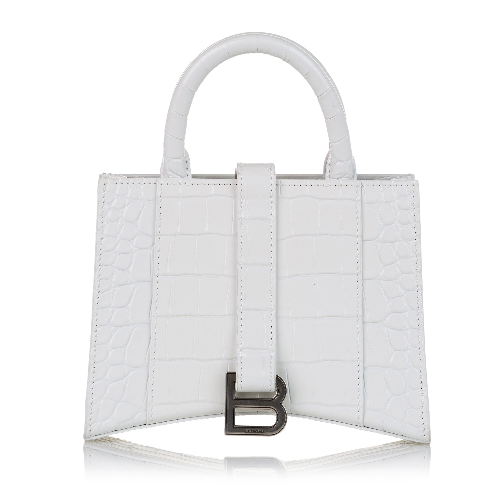 Balenciaga Pre-Owned Croc Embossed East West Hourglass Satchel XXS | Women | White x Ivory