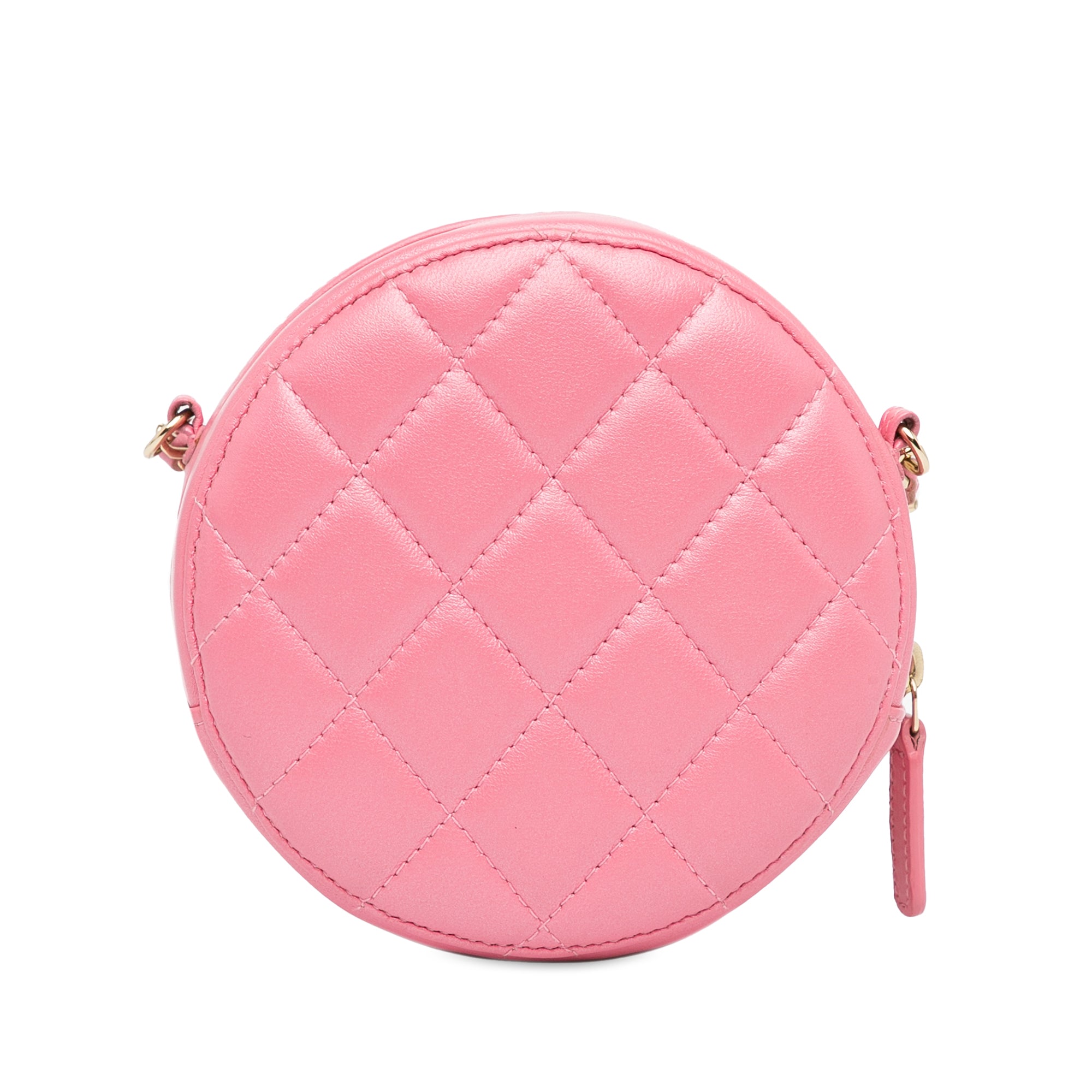 Chanel | Pre-Owned CC Quilted Lambskin Pearl Crush Round Clutch with Chain | Pink