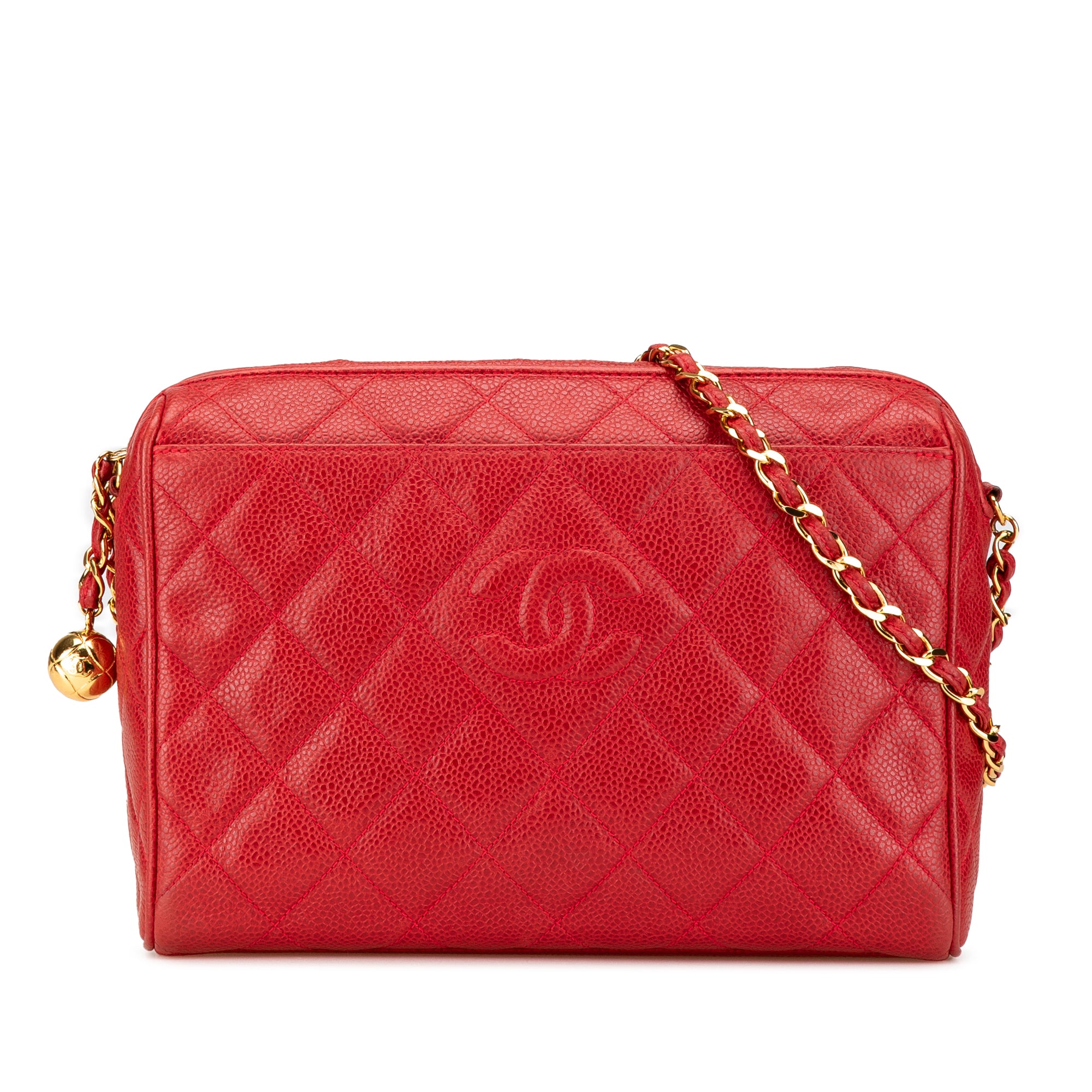 Chanel | Pre-Owned CC Quilted Caviar Chain Camera Bag | Red