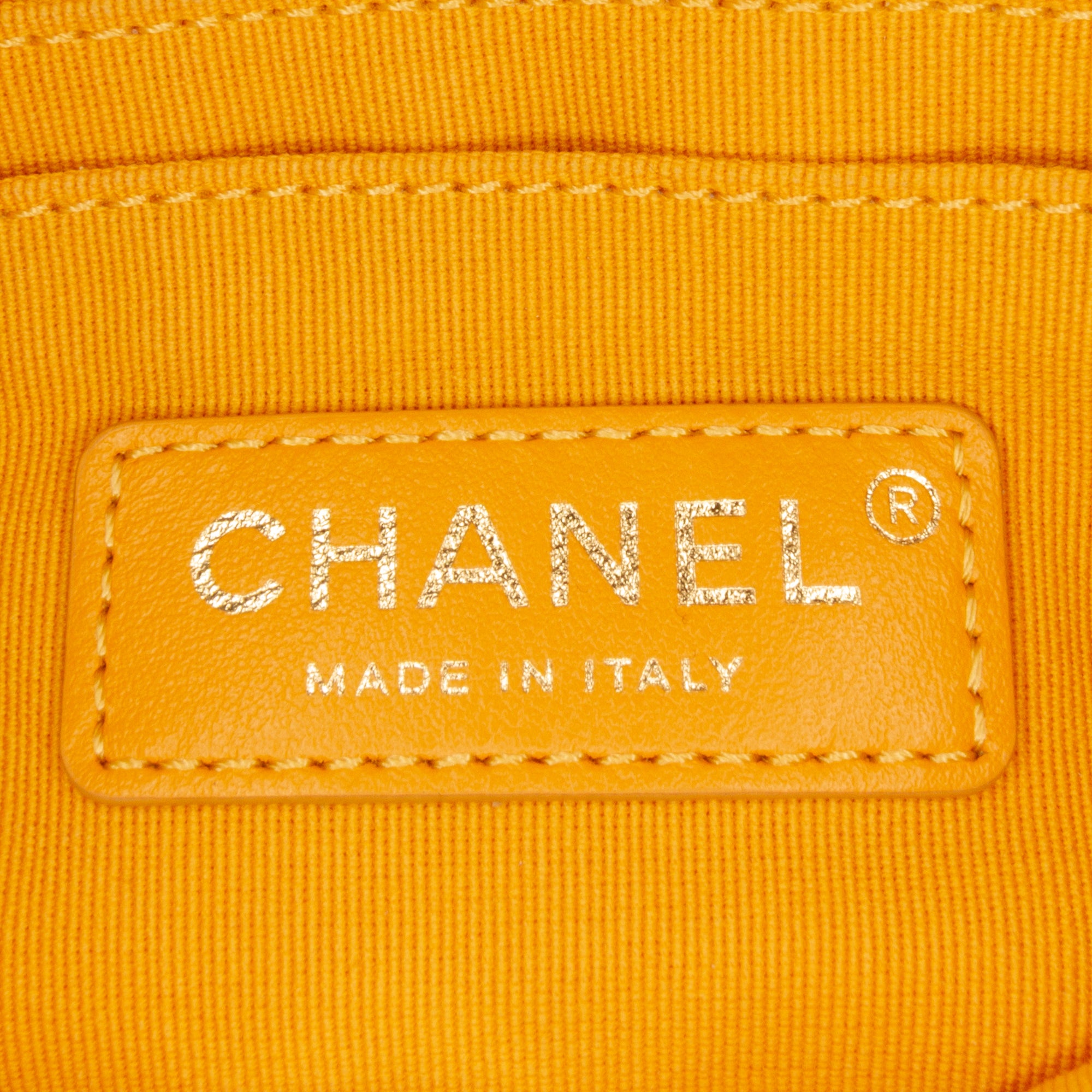 Chanel | Pre-Owned Mini Square Velvet Camellia Embossed Flap | Yellow/Mustard