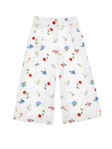 Girls | Botanical Sateen Trousers | Cream/Multicolor