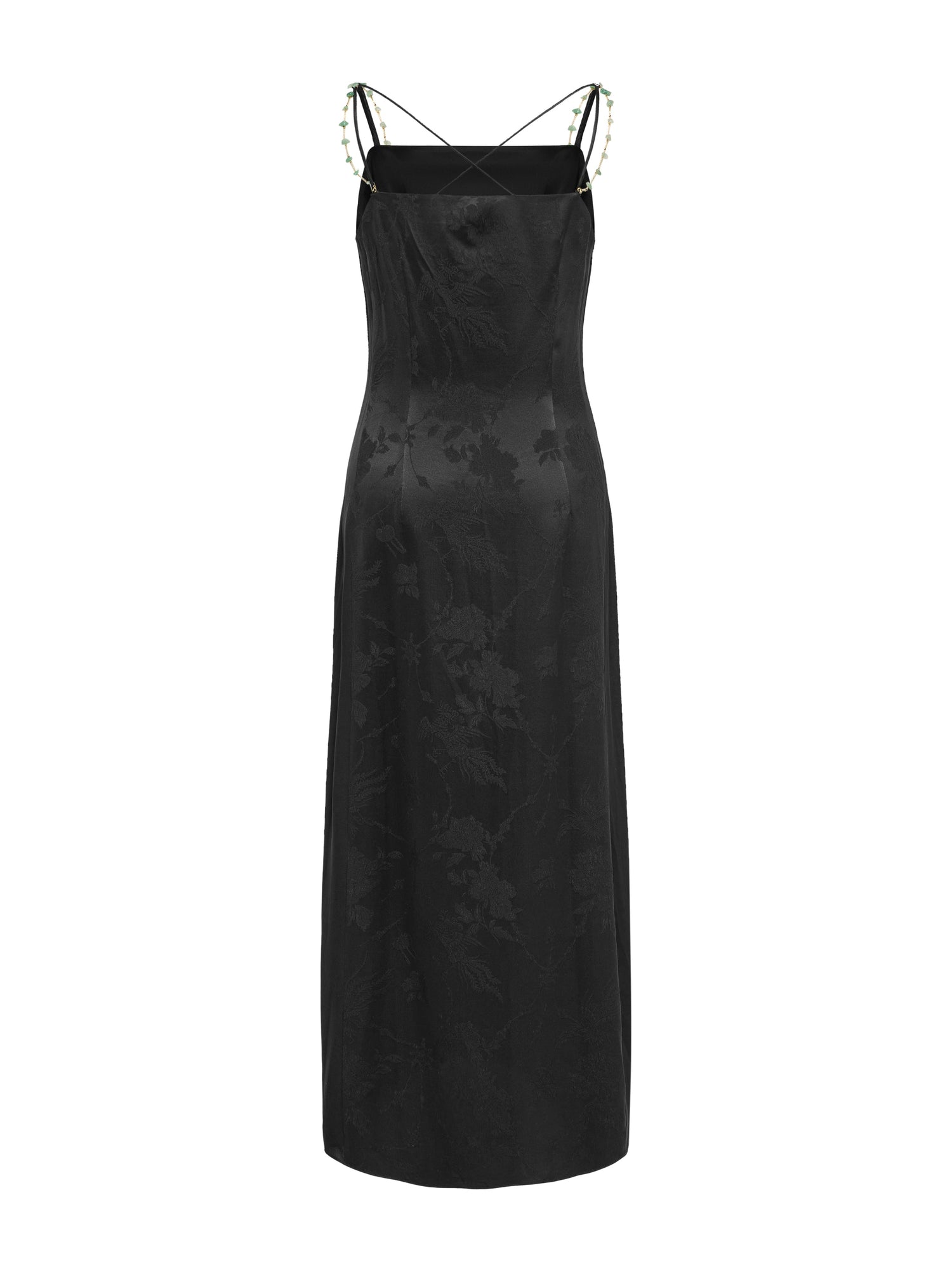 Elegant Mulberry Silk Jacquard Skirt Camisole Dress | Black