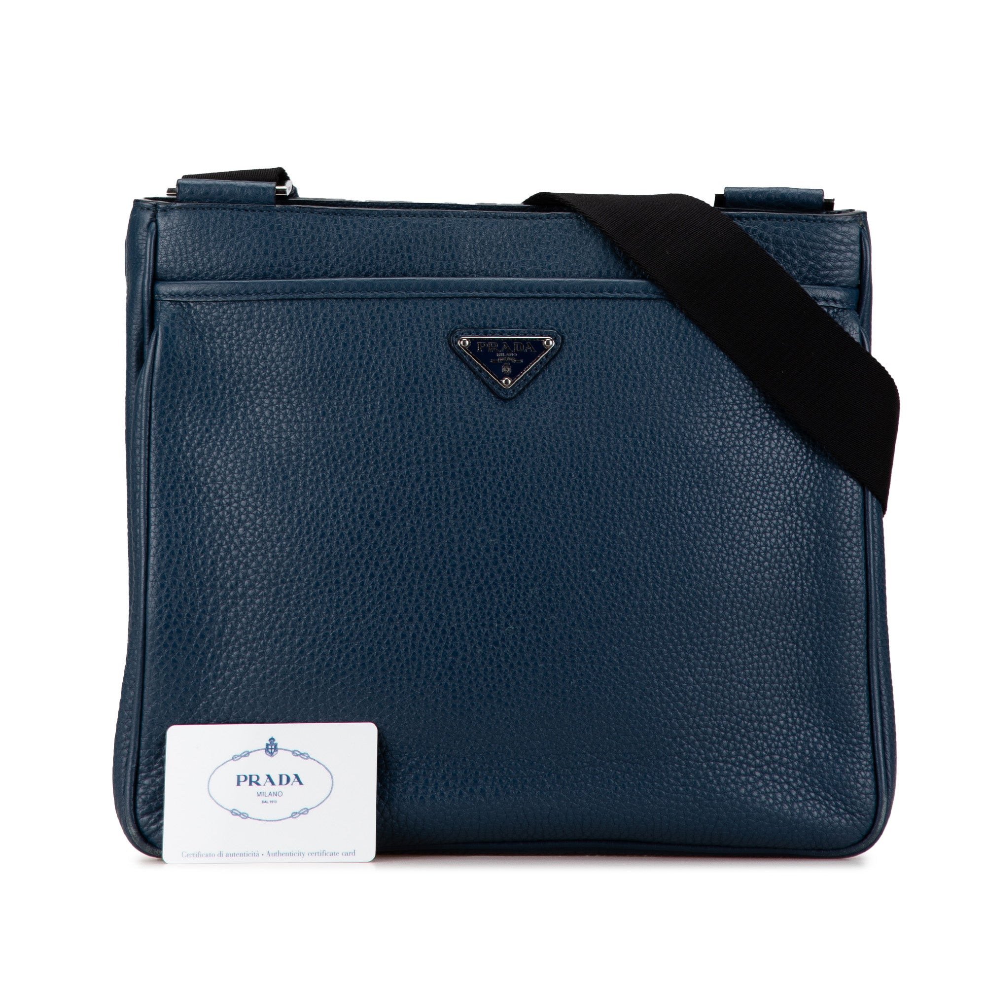 Prada | Pre-Owned Vitello Daino Zip Top Crossbody | Blue/Dark Blue