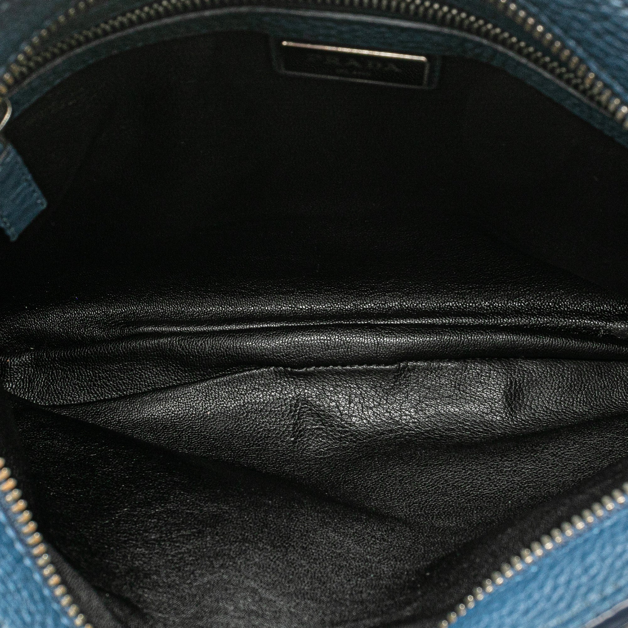 Prada | Pre-Owned Vitello Daino Zip Top Crossbody | Blue/Dark Blue