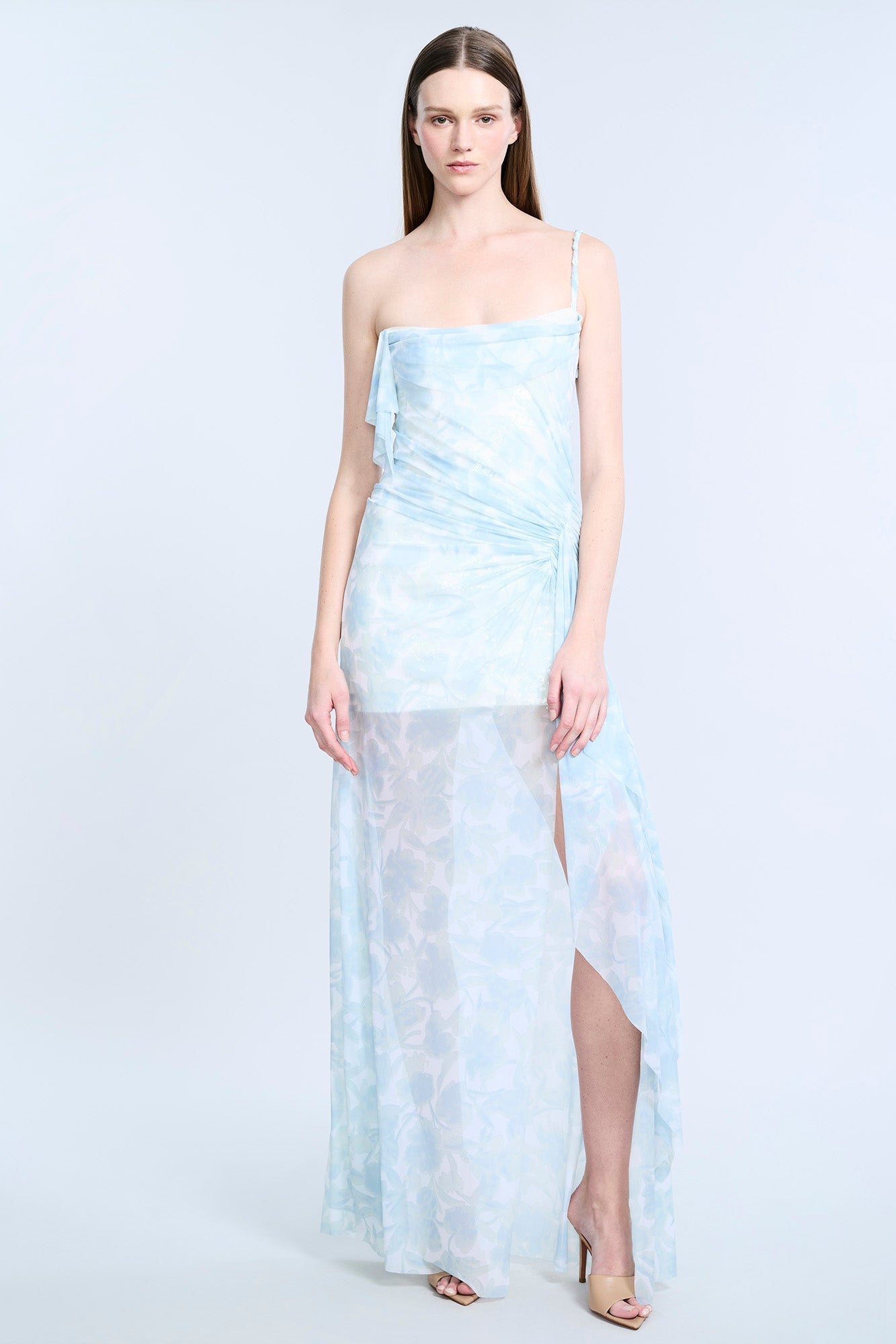 Mesh & Sequin Gown | Sky Floral Print