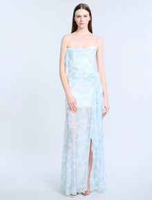 Mesh & Sequin Gown | Sky Floral Print