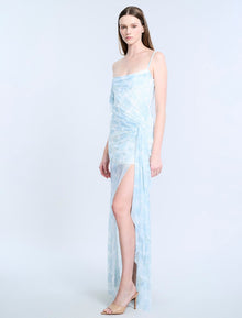 Mesh & Sequin Gown | Sky Floral Print