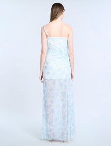 Mesh & Sequin Gown | Sky Floral Print