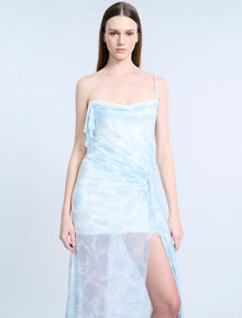 Mesh & Sequin Gown | Sky Floral Print