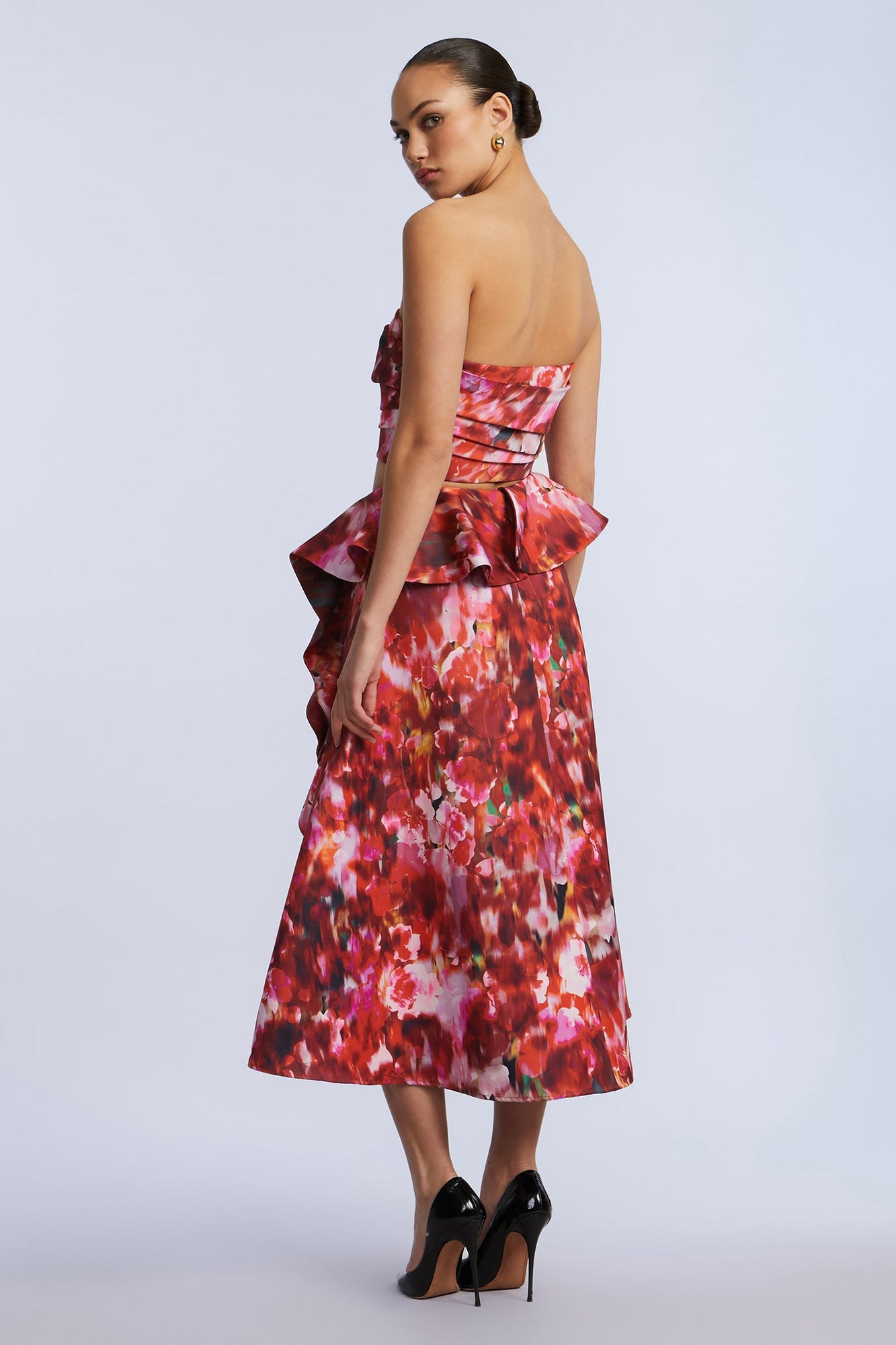 Printed Cascade Midi Skirt | Washed Rose Chili Pepper Print