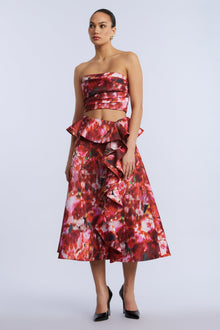 Printed Cascade Midi Skirt | Washed Rose Chili Pepper Print