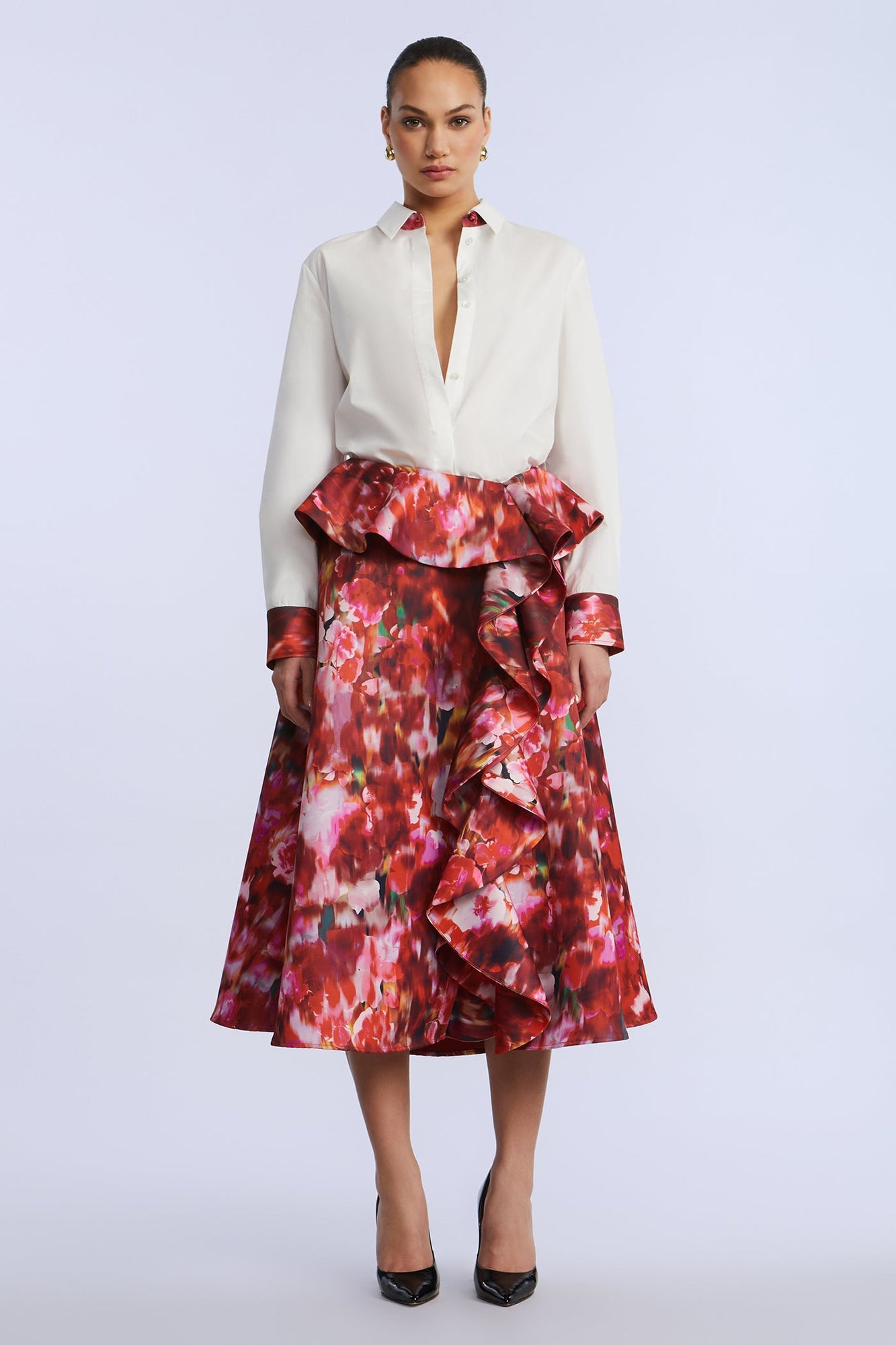 Printed Cascade Midi Skirt | Washed Rose Chili Pepper Print
