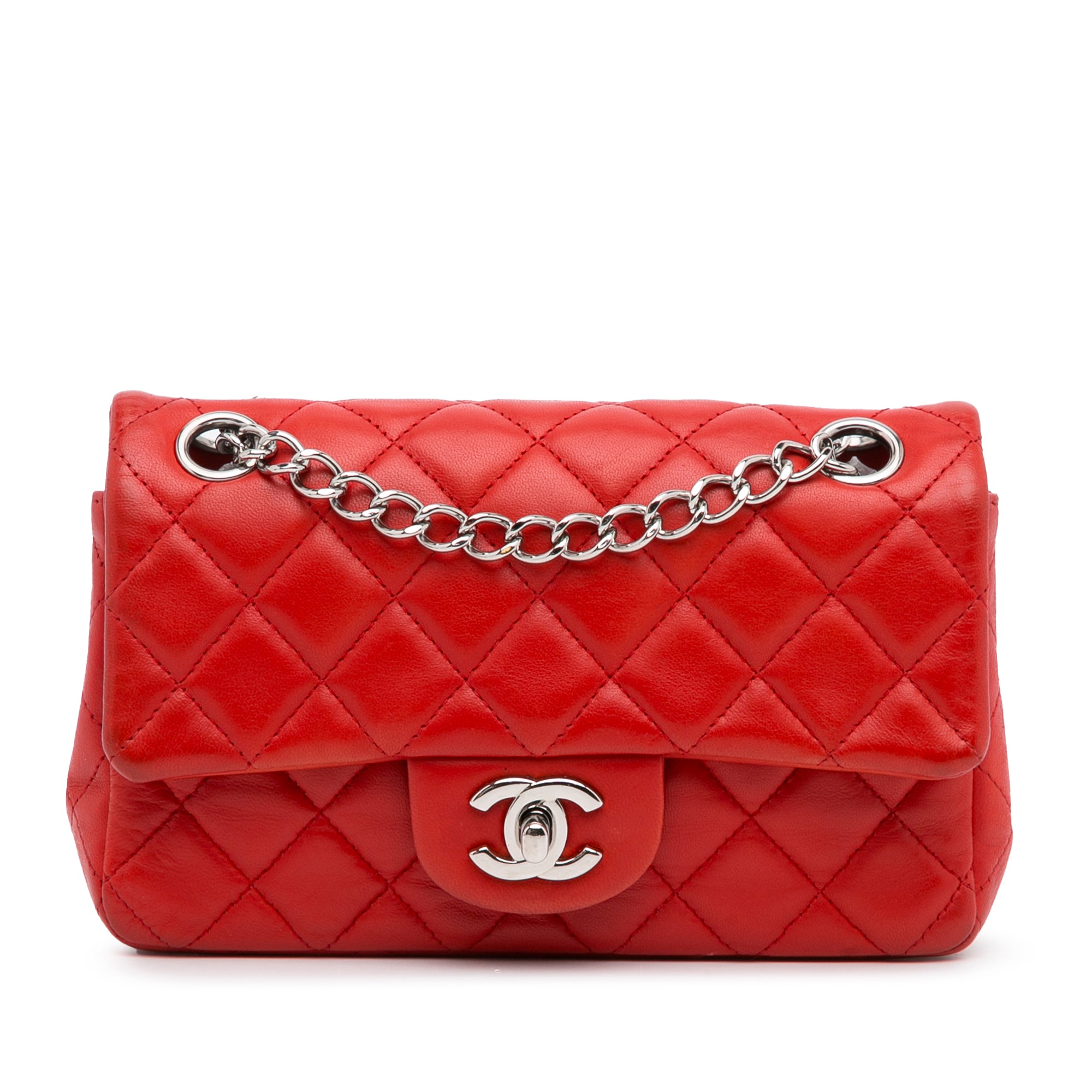 Chanel | Pre-Owned New Mini Rectangular Classic Lambskin Single Flap | Red