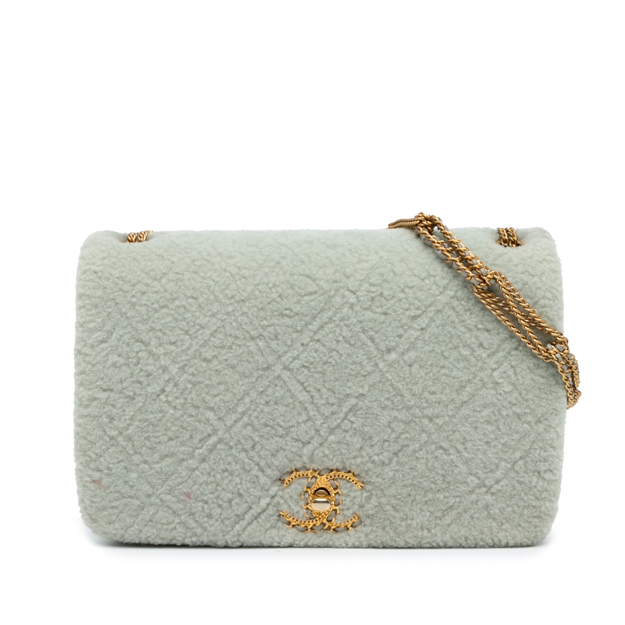 Chanel | Pre-Owned Quilted Shearling Chain Flap | Gray/Light Gray