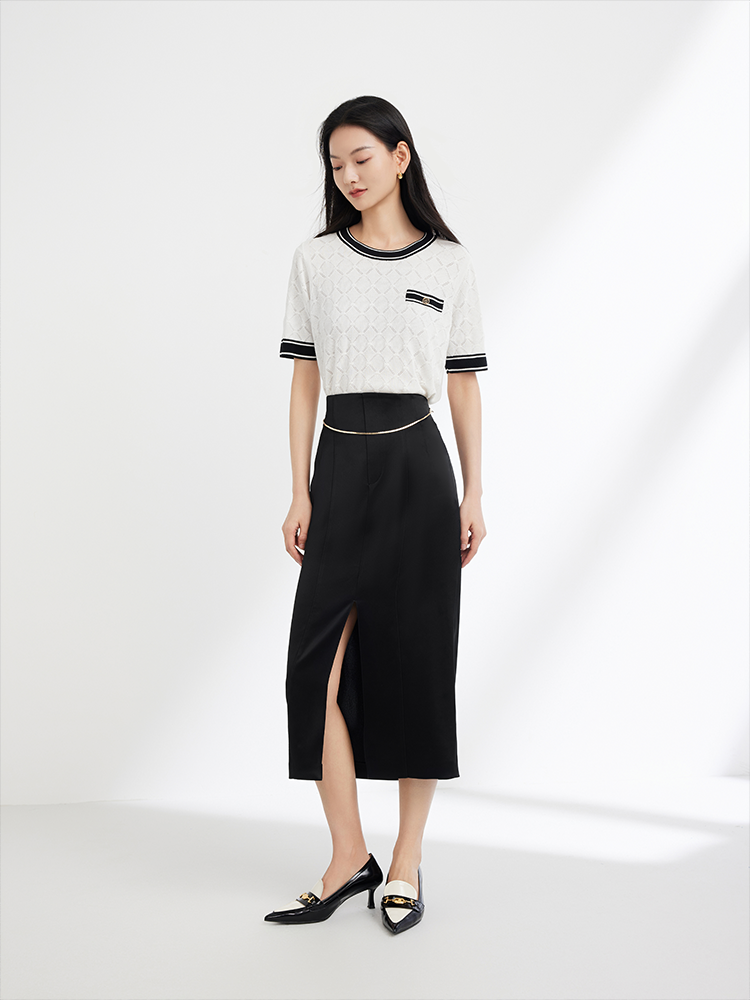 Triacetate Satin Midi Skirt | Black