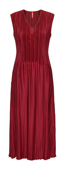Pleated Waist-Cinched Dress | Red