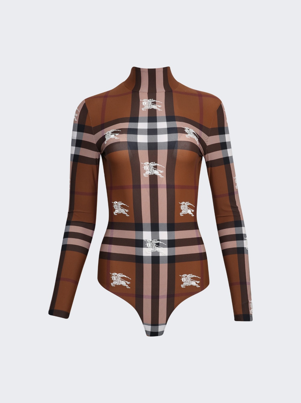 Women | BURBERRY | Embroidered Check Stretch Jersey Bodysuit Dark Birch Brown