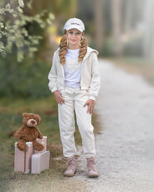 Unisex | Pima Cotton Teddy T-Shirt | White x Beige