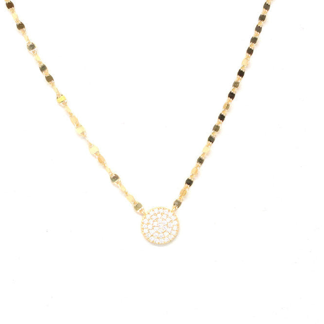 Cz Pave Paillette Necklace | 18K-Gold Plating