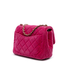 Chanel | Pre-Owned Mini Square Classic Velvet Pearl Crush Single Flap | Pink/Dark Pink