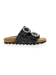 Girls | glitter slide with a buckle | Black Glitter