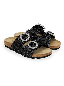 Girls | glitter slide with a buckle | Black Glitter