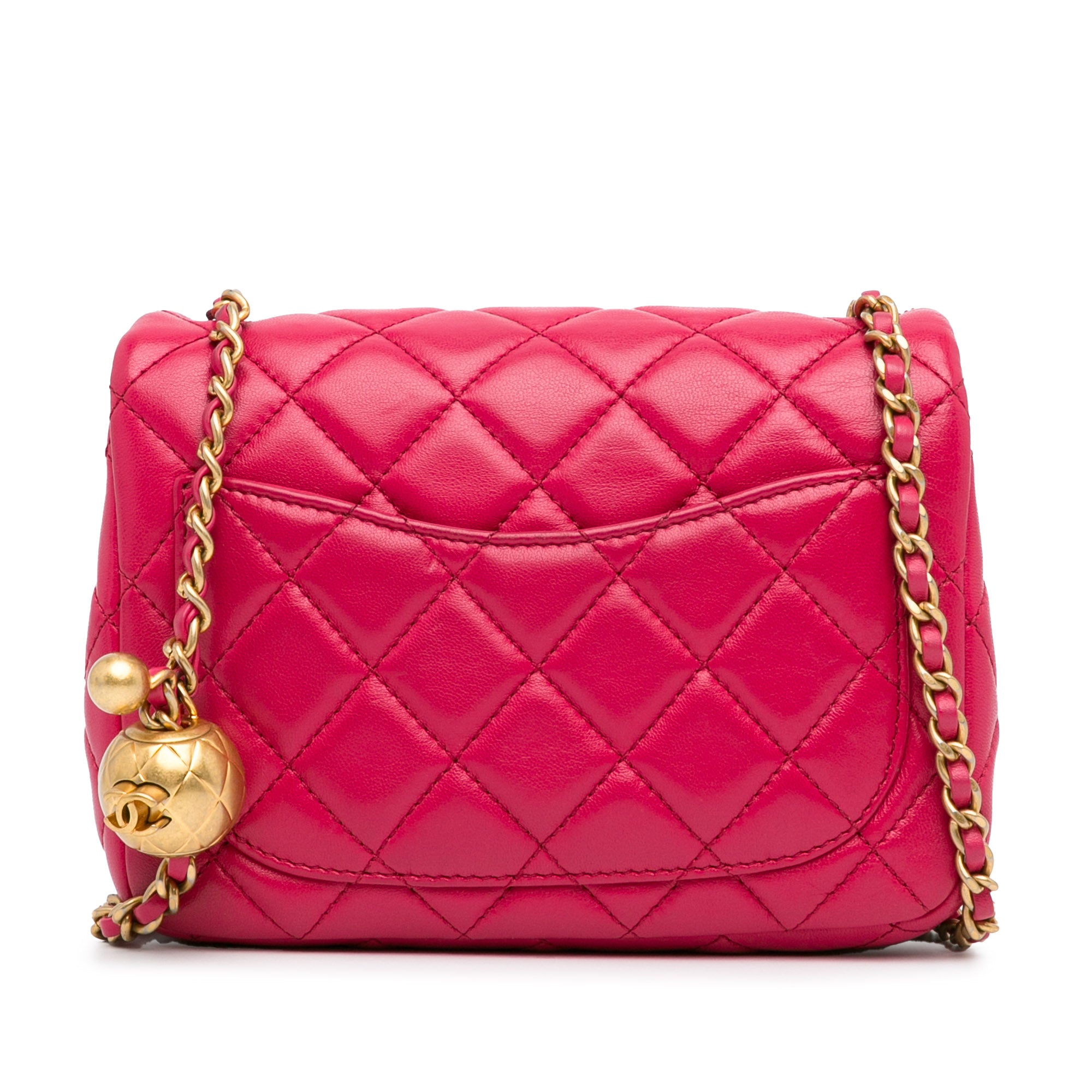 Chanel | Pre-Owned Mini Square Classic Lambskin Pearl Crush Single Flap | Pink/Dark Pink