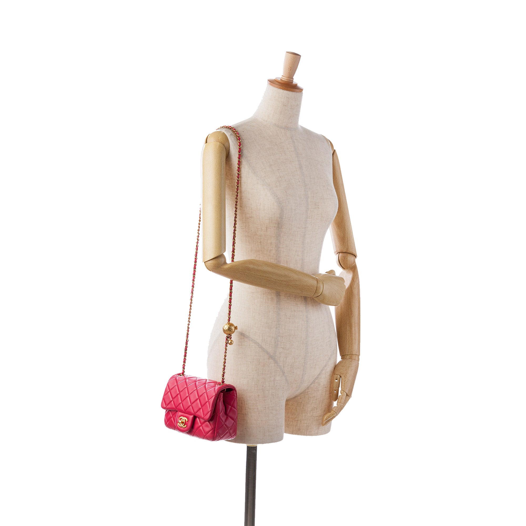 Chanel | Pre-Owned Mini Square Classic Lambskin Pearl Crush Single Flap | Pink/Dark Pink