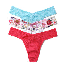 3-Pack Cotton Original Rise Thong | Butterfly Blue/White-Pressed Bouquet/Wild Pink