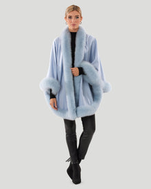 Cashmere Capelet With Fox Trim | Women | Light Blue