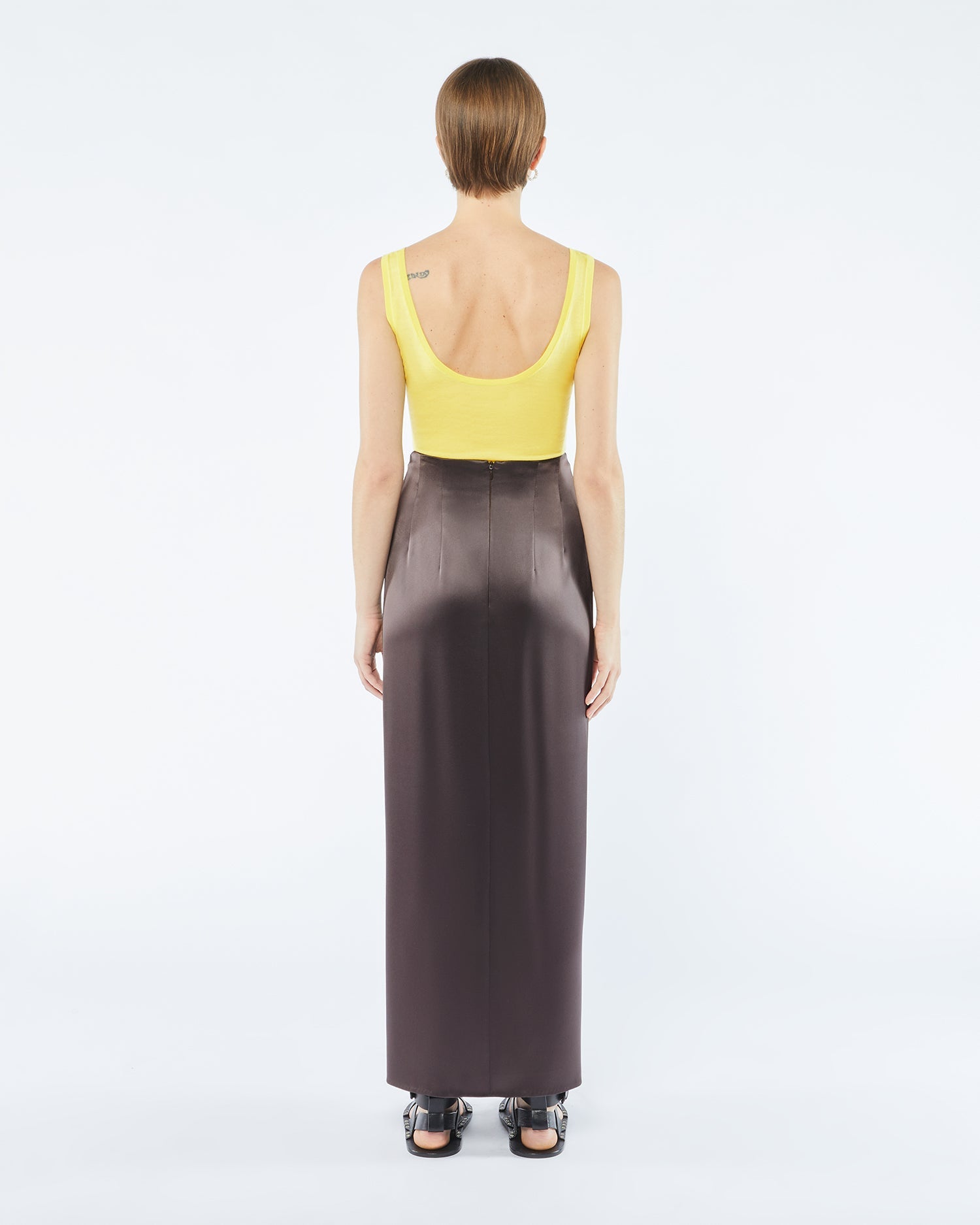 Emiko Slip Satin Sarong-Style Midi Skirt | Yellow