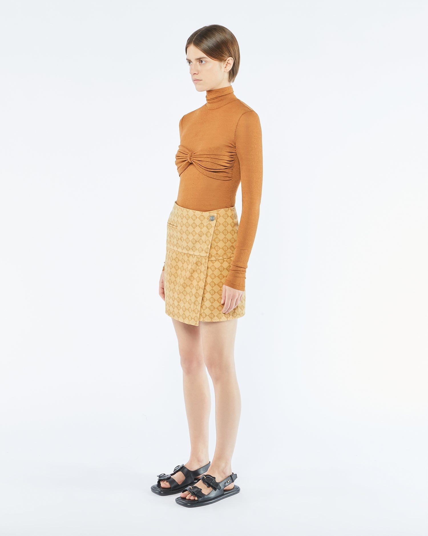 Sila Mesh-Jersey Turtleneck Top | Caramel