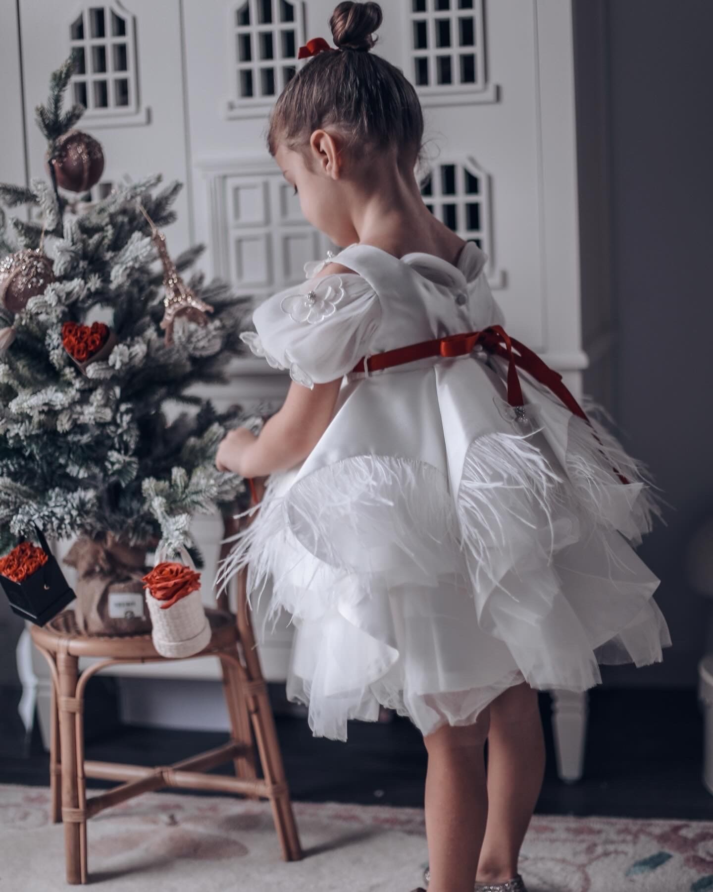 Baby Girls | Constanza Ceremony Dress with Bow | White & Red