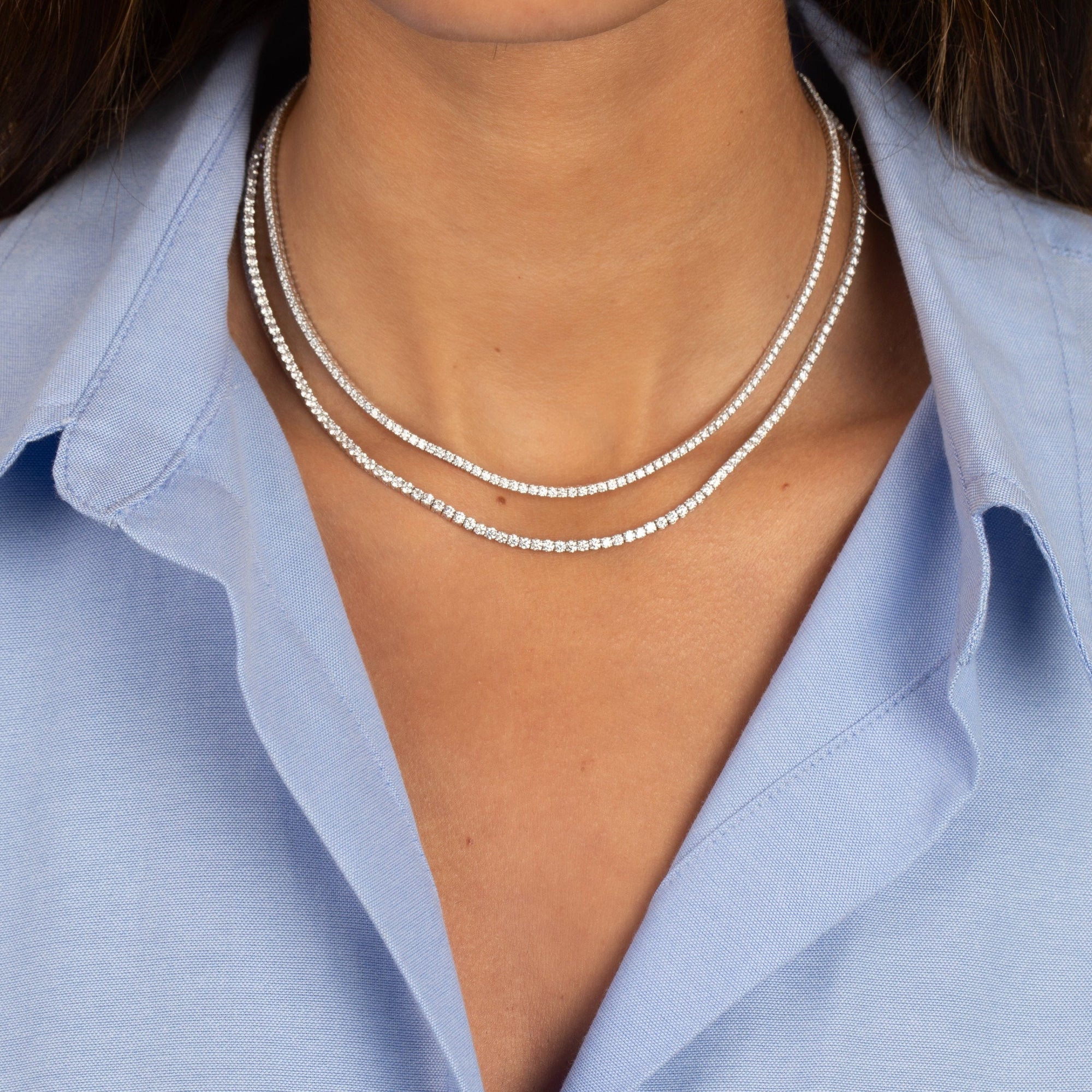 14K Gold / 3CT Lab Grown Diamond Four Prong Tennis Necklace 14K - Adina's Jewels