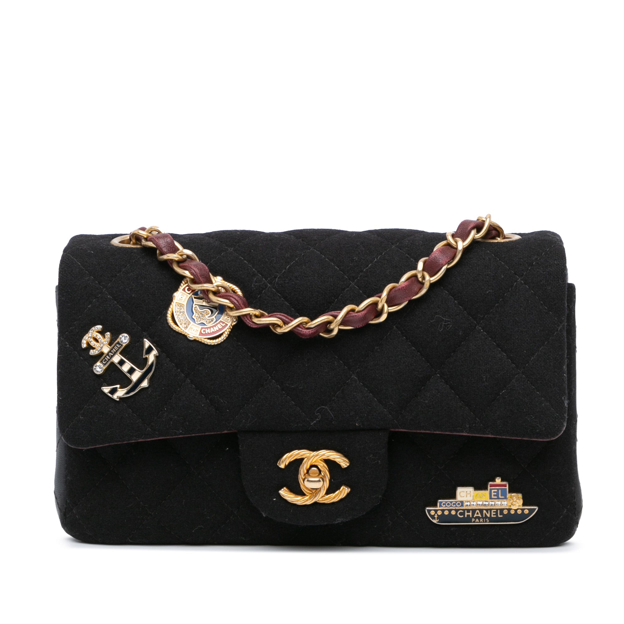 Chanel | Pre-Owned Paris Hamburg Mini Rectangular Classic Wool Coco Sailor Charms Double Flap | Black