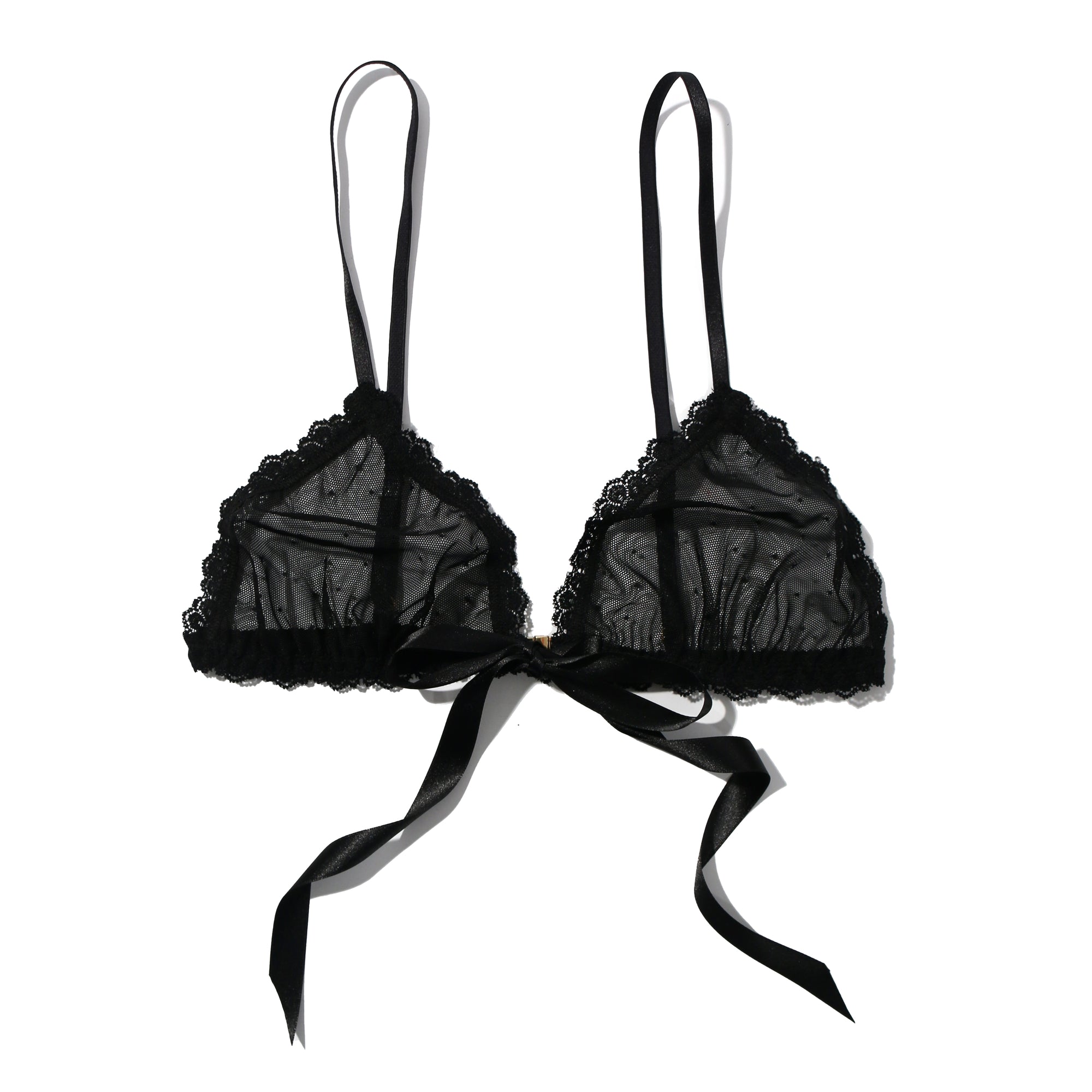 Dotted Tulle Front-Tie Bralette | Black