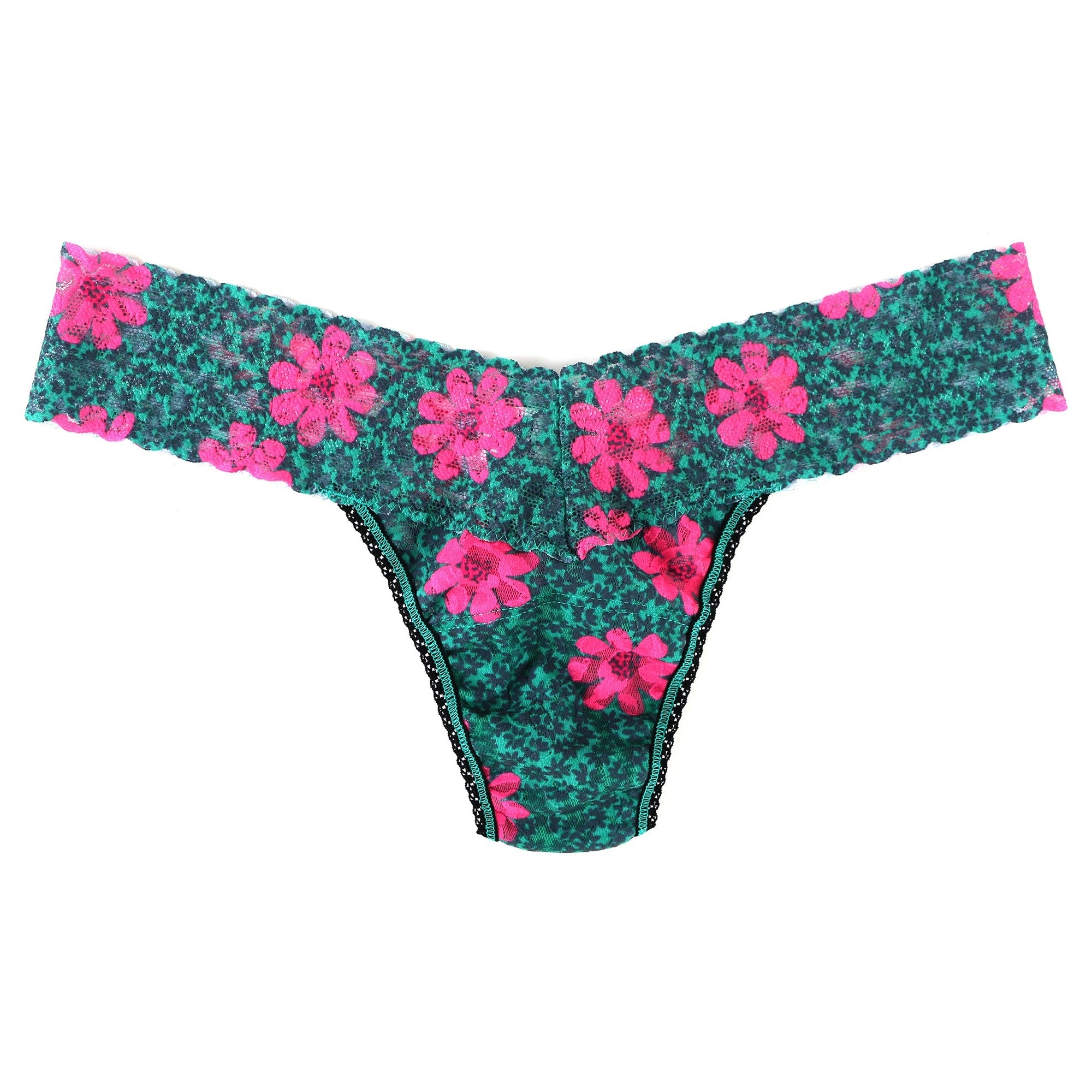 Signature Lace Low Rise Thong | Green-Multi