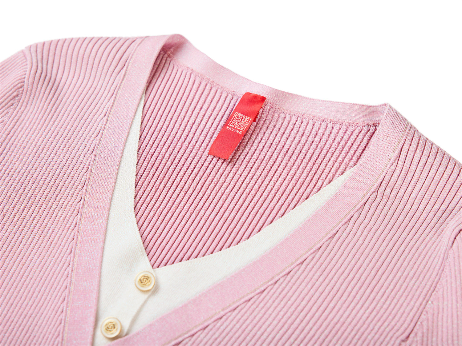 Silk and Acetate V-Neck Color-Blocked Design Dress | Pink