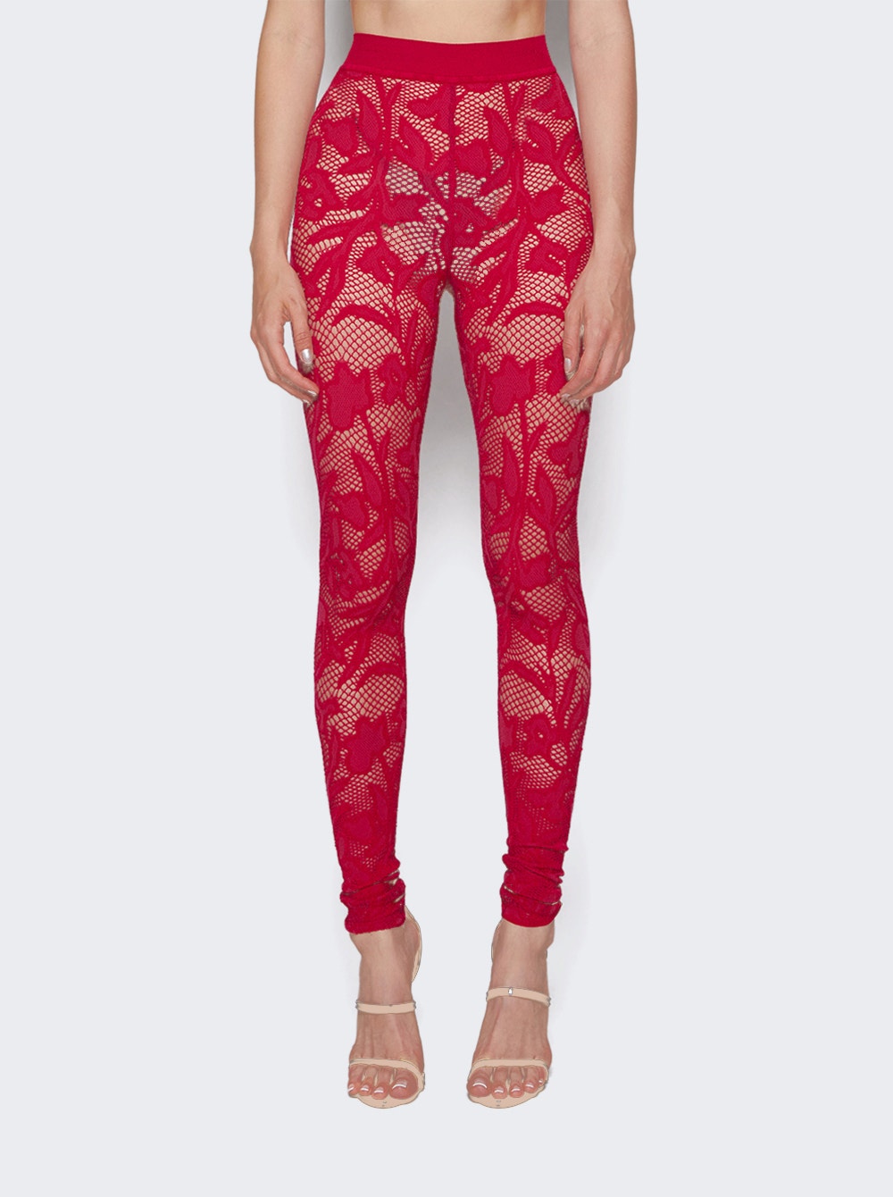 Women | ALAÏA | Lace Leggings | Fuchsia