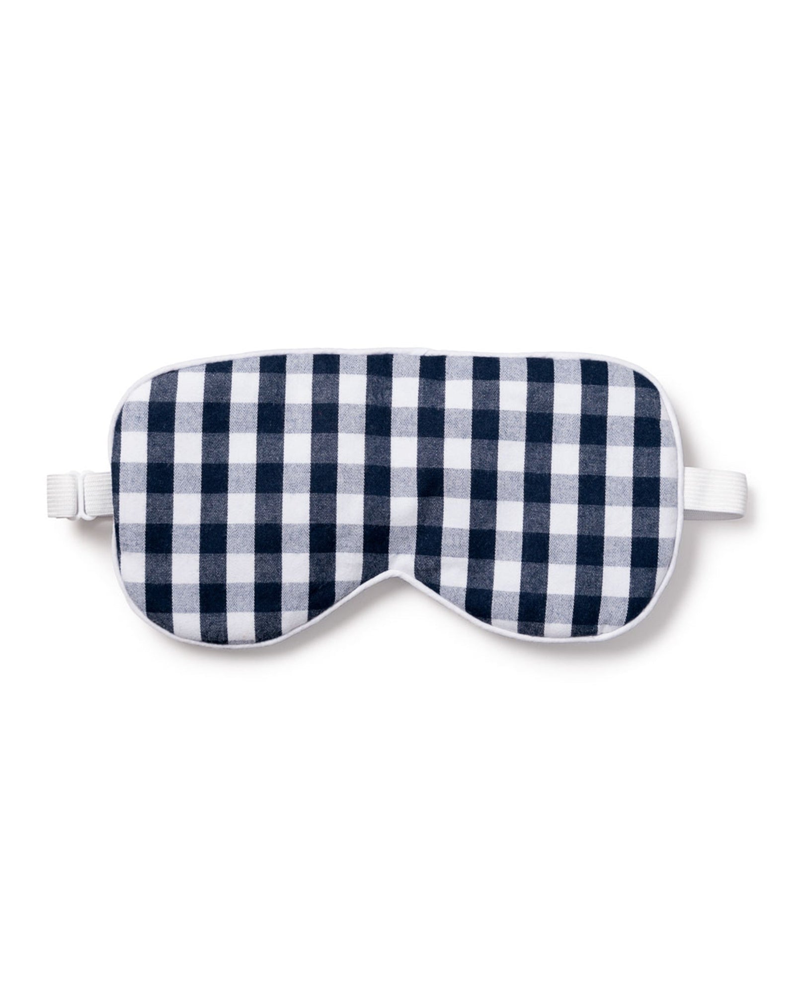 Indulge in luxurious sleep with Petite Plumes Adults Twill Sleep Mask in Navy Gingham, complete with elastic straps for comfort. Opt for monogramming to create a unique personal touch.