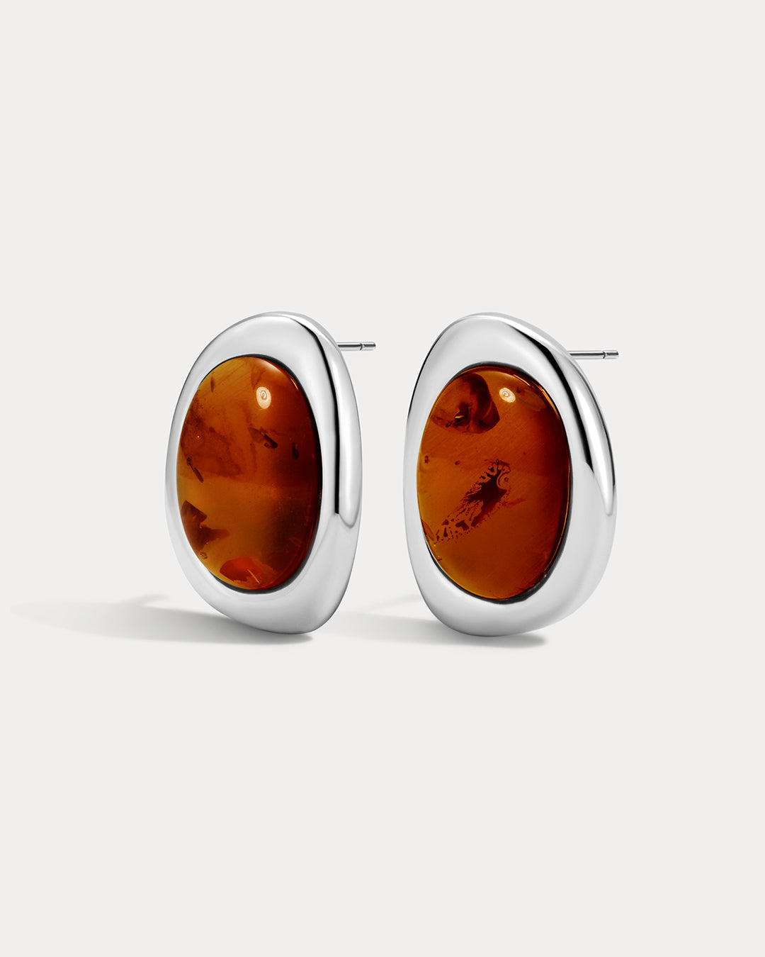 The Amber Honey Resin Studs | Amber Resin | Silver