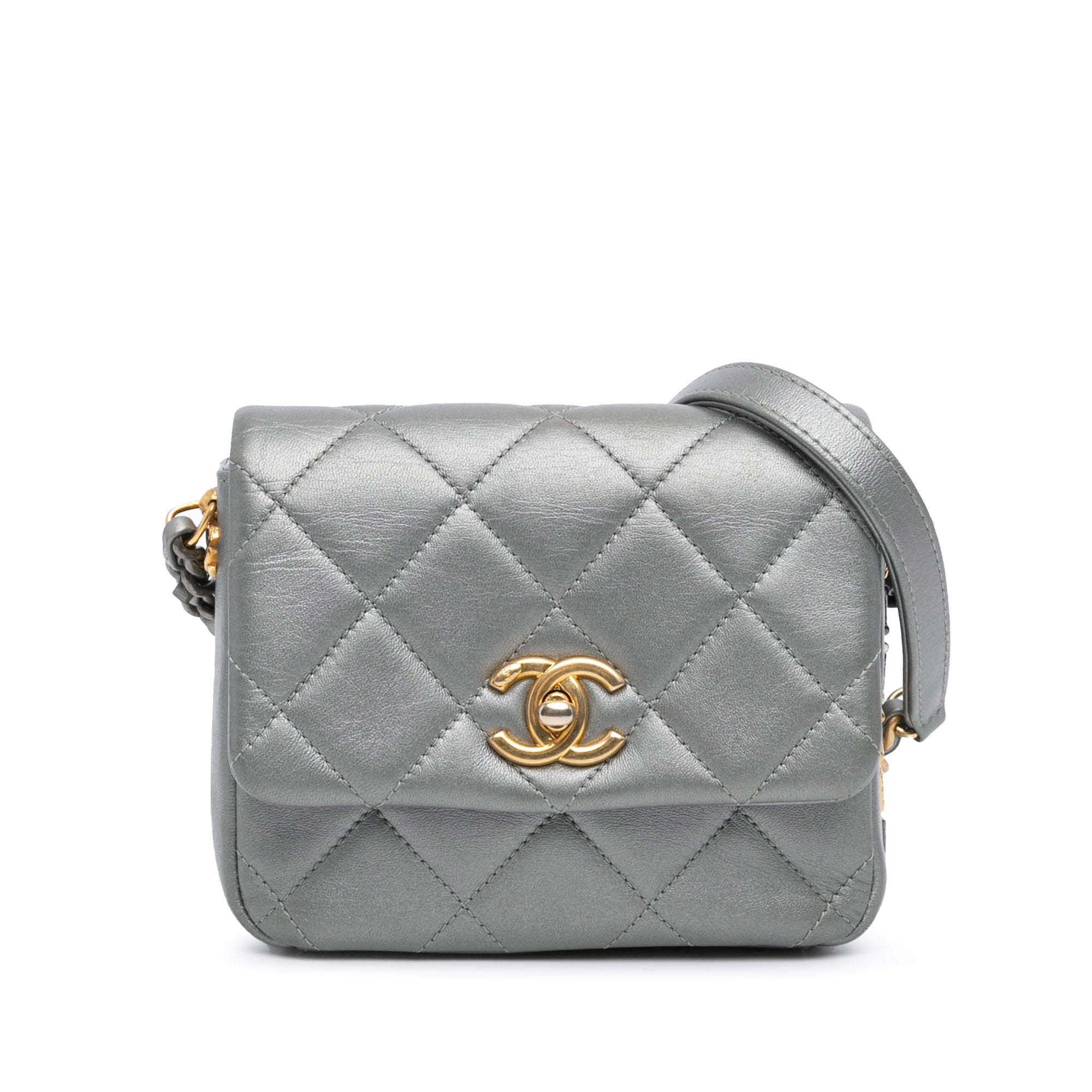 Chanel | Pre-Owned Mini Quilted Lambskin Side Note Flap | Silver
