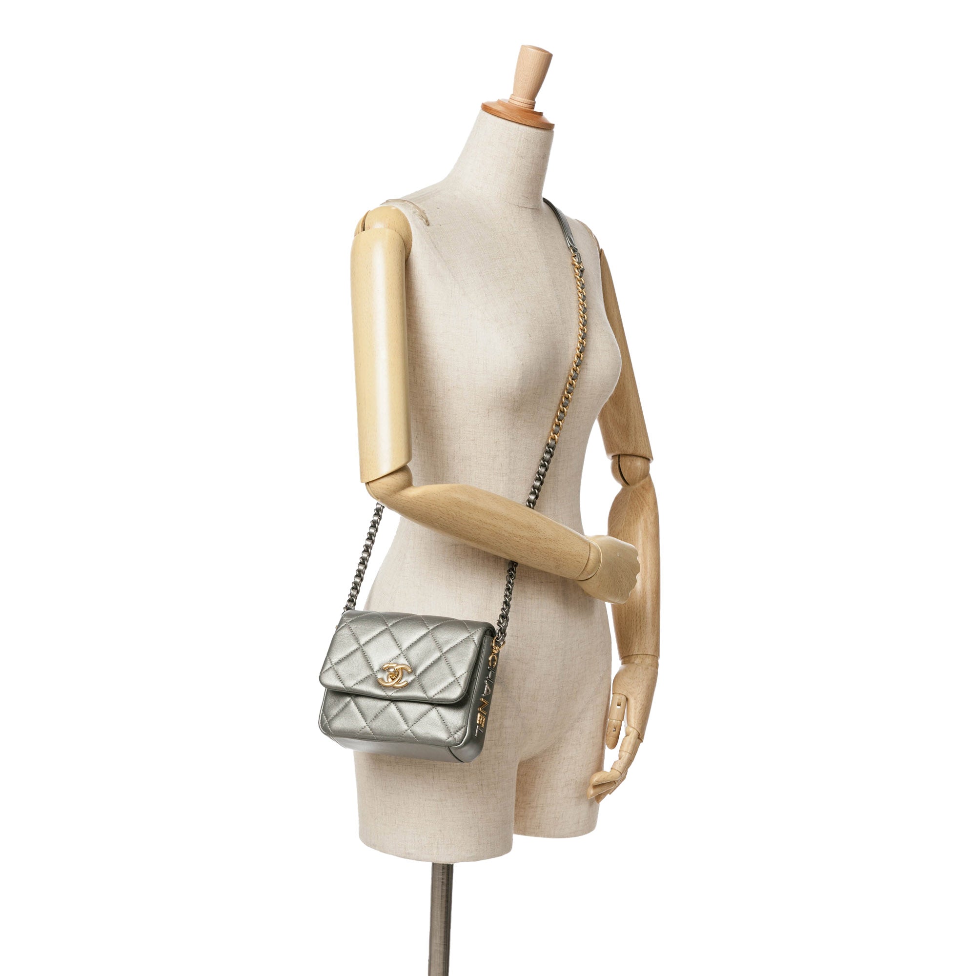 Chanel | Pre-Owned Mini Quilted Lambskin Side Note Flap | Silver