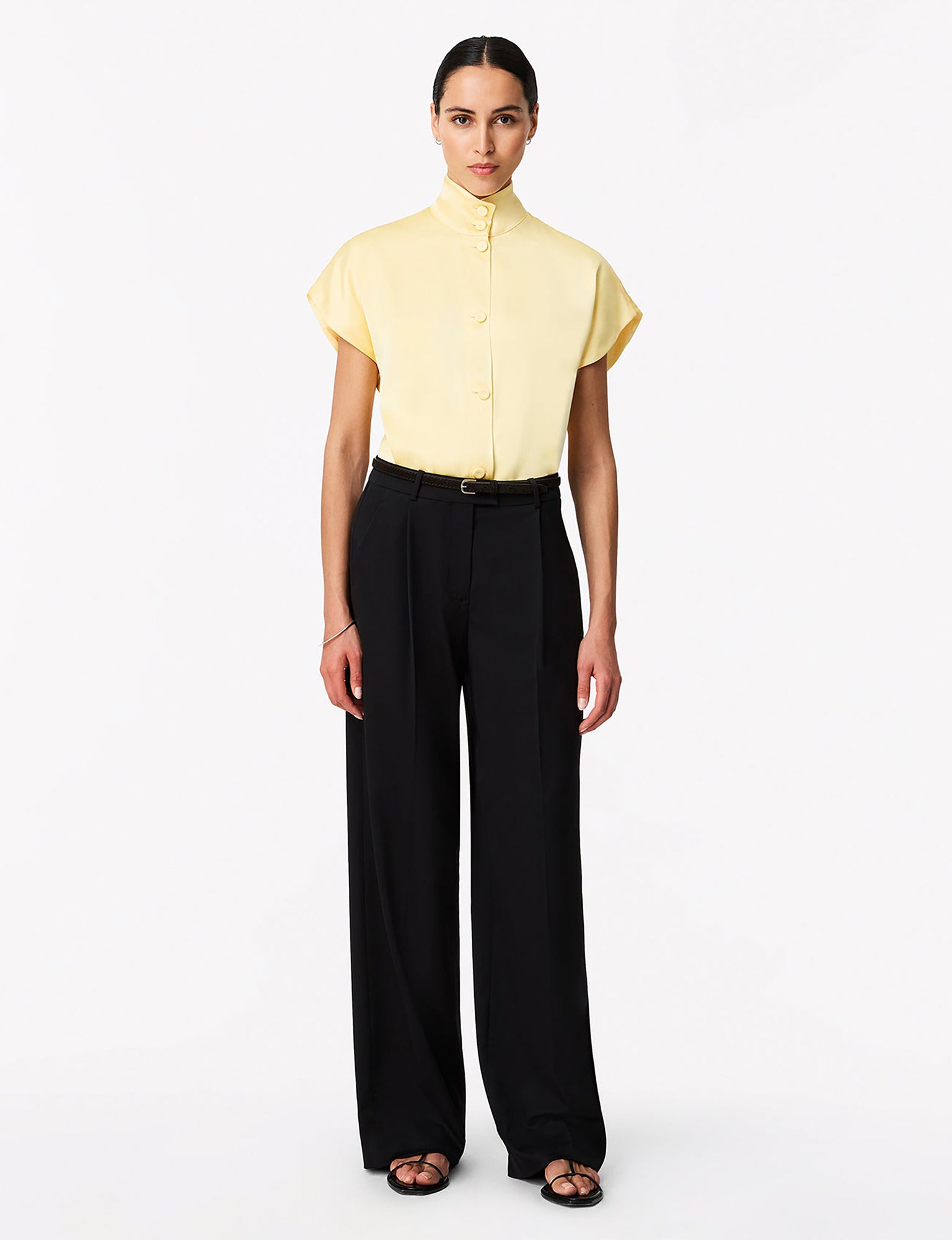 Women | Mock Neck Buttoned Top | Daffodil