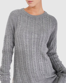 Women | At Last Cable Knit Jumper with Slit | Grey Marle