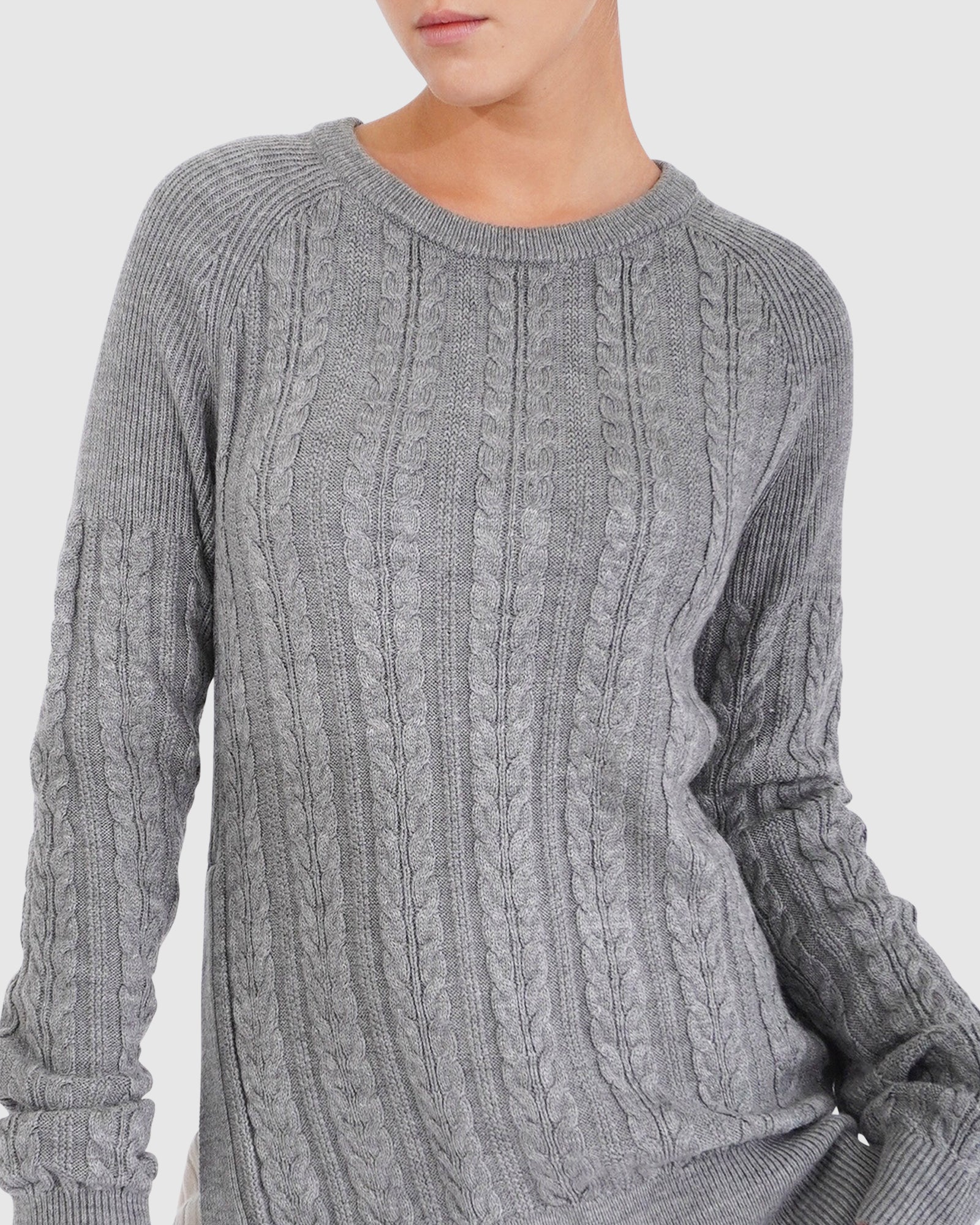 Women | At Last Cable Knit Jumper with Slit | Grey Marle