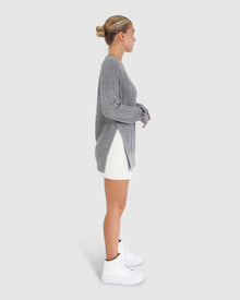 Women | At Last Cable Knit Jumper with Slit | Grey Marle