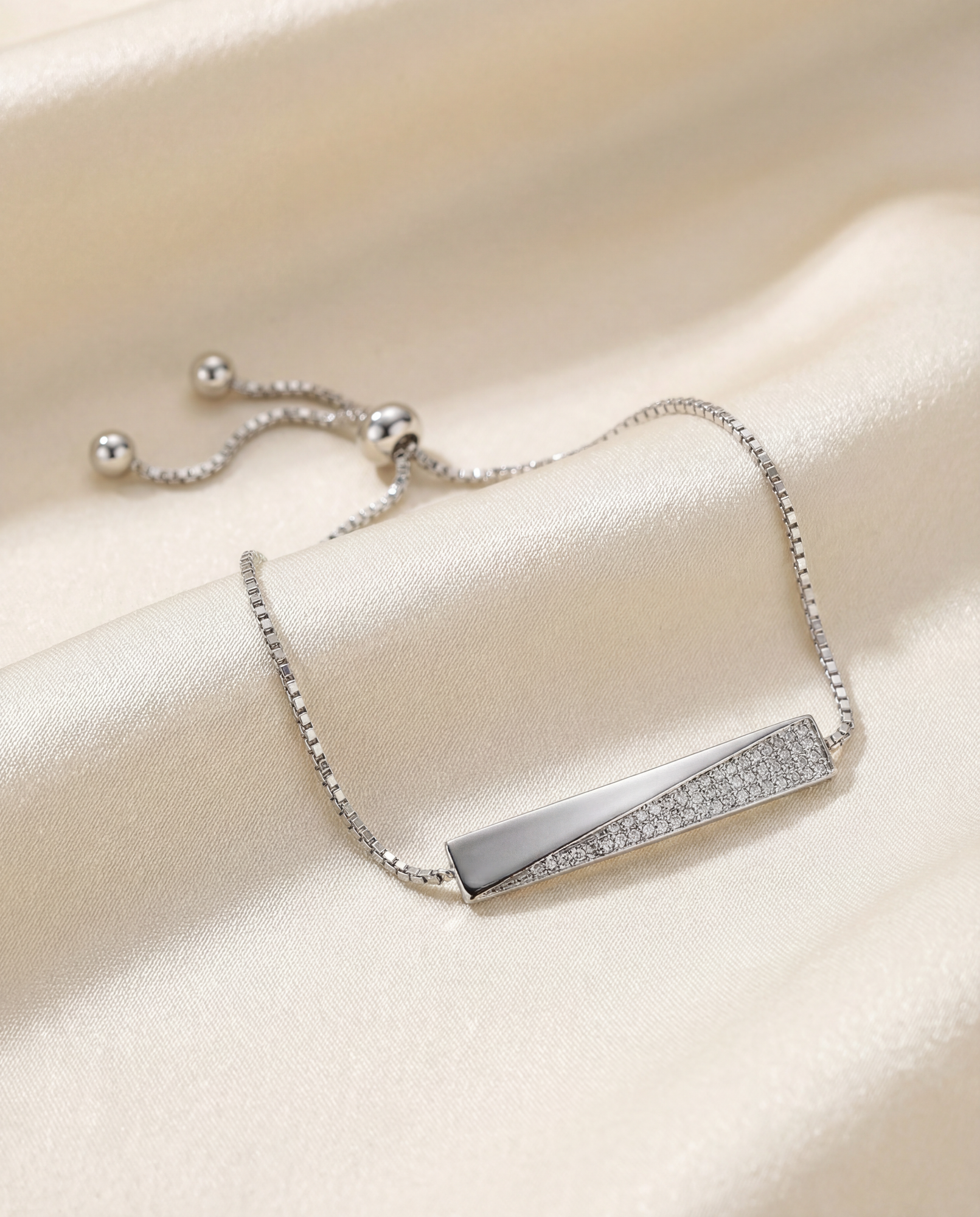 Silver Pave Slider Bracelet | Rhodium Plated Brass