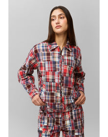 Adrian Patchwork Bomber | Blue Multi Plaid